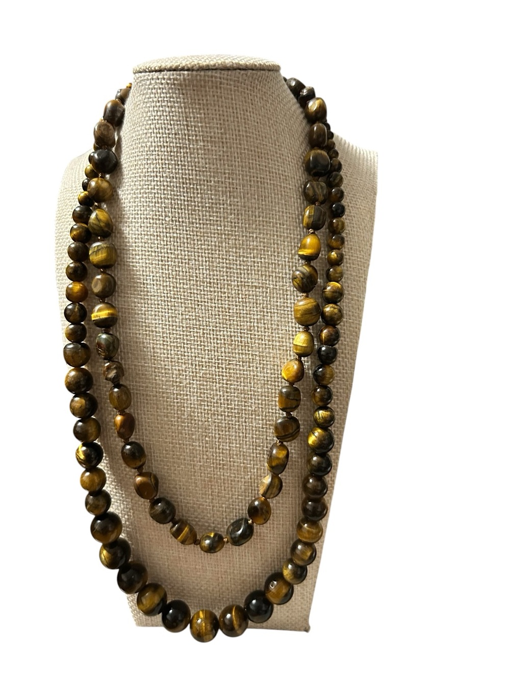 Tiger Eye Beaded Multi- Strand Necklace - Brown/Gold